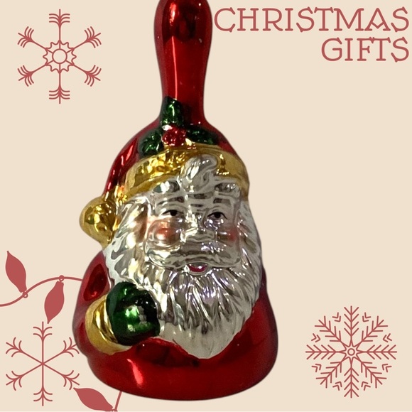 Vintage Santa Claus Hand Bell Ceramic Shiny Painted 5.75" Christmas Holiday Deco - Picture 7 of 7
